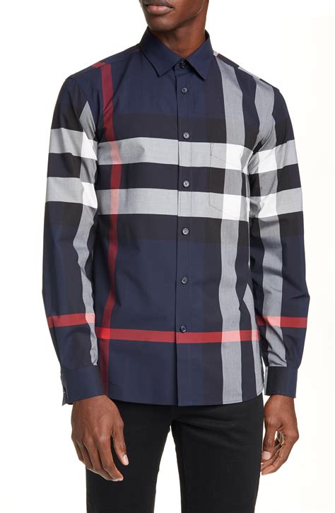 burberry mens button down shirt navy|Burberry flannel shirt men's.